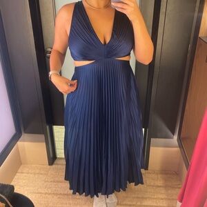 The AF Giselle Pleated Cutout Maxi Dress Navy Large